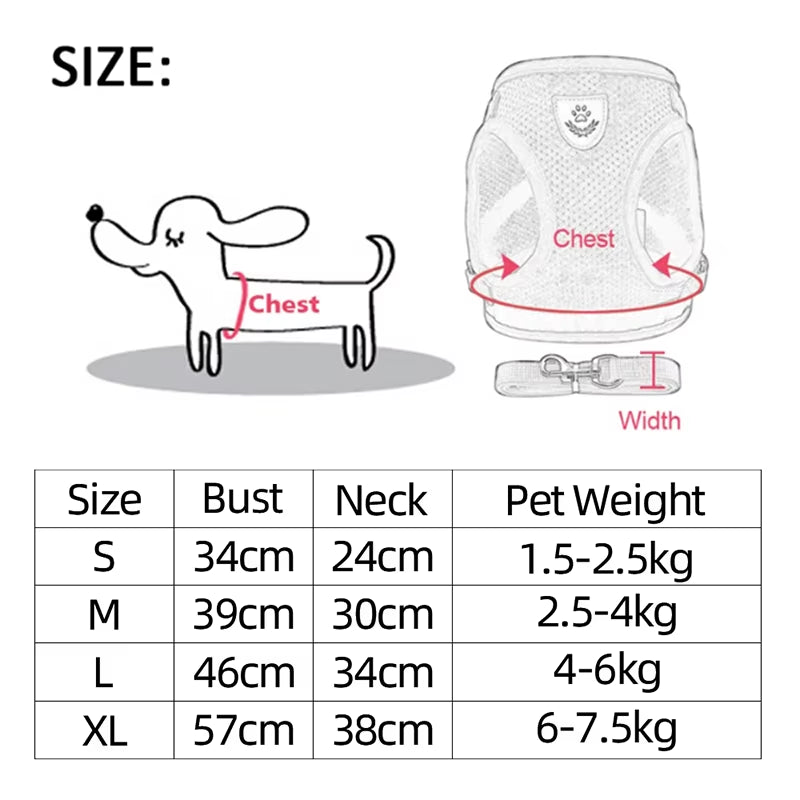 Cat Dog Harness Adjustable Vest Walking Lead Leash for Puppy Dogs Collar Polyester Mesh Harness for Small Medium Dog Cat Pet