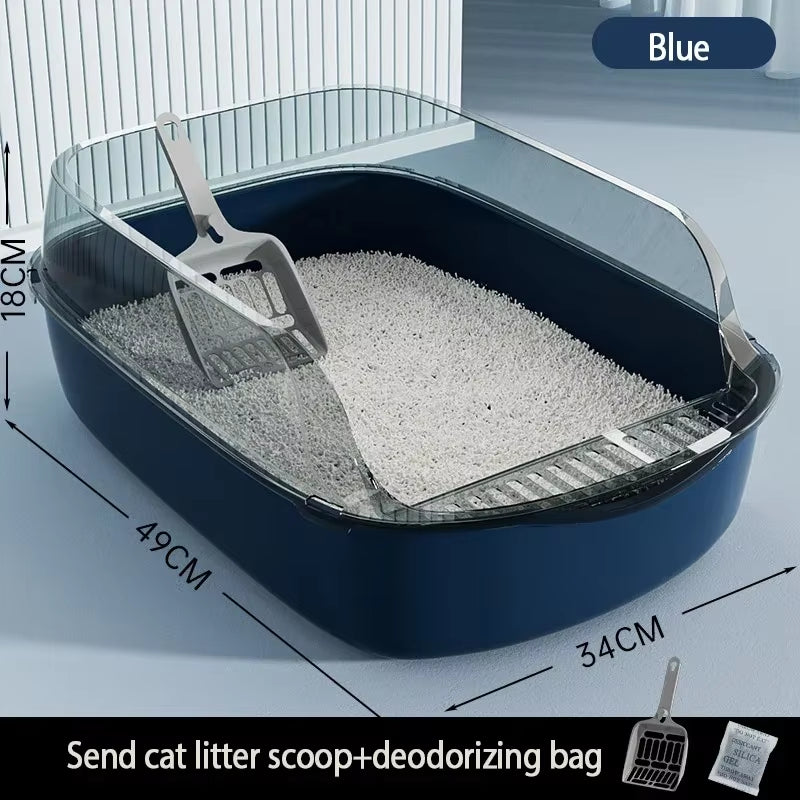 Cat Toilet Open Type Cat Litter Box,Thickened Litter Box,Semi Closed High Side Splash Proof Pet Toilet,With Litter Scoop