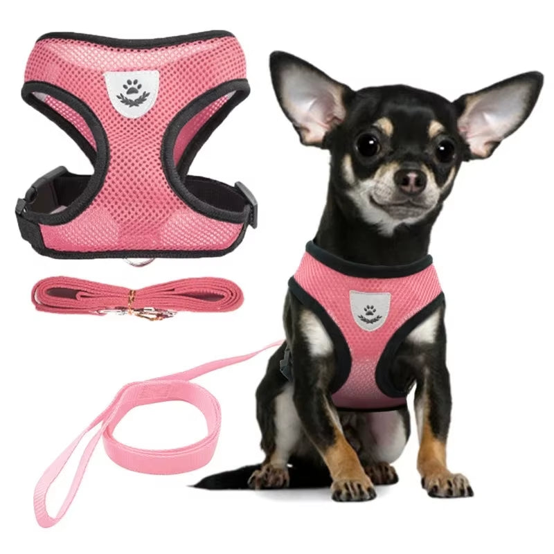 Cat Dog Harness Adjustable Vest Walking Lead Leash for Puppy Dogs Collar Polyester Mesh Harness for Small Medium Dog Cat Pet