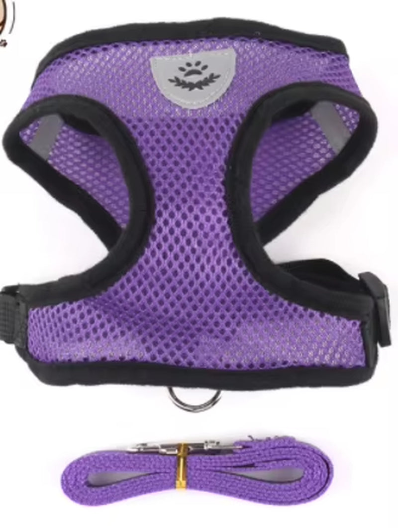 Cat Dog Harness Adjustable Vest Walking Lead Leash for Puppy Dogs Collar Polyester Mesh Harness for Small Medium Dog Cat Pet