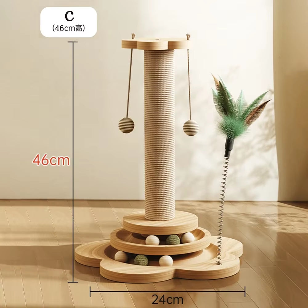 Cat Tower Durable Sisal Scratching Board Tree Pet Cat Toy Solid Wood Cat Turntable Cat Scratching Posts