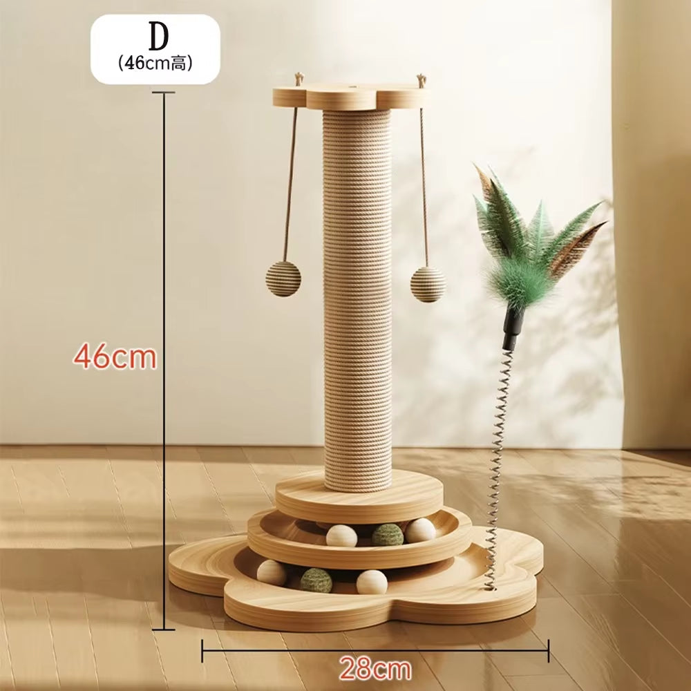 Cat Tower Durable Sisal Scratching Board Tree Pet Cat Toy Solid Wood Cat Turntable Cat Scratching Posts