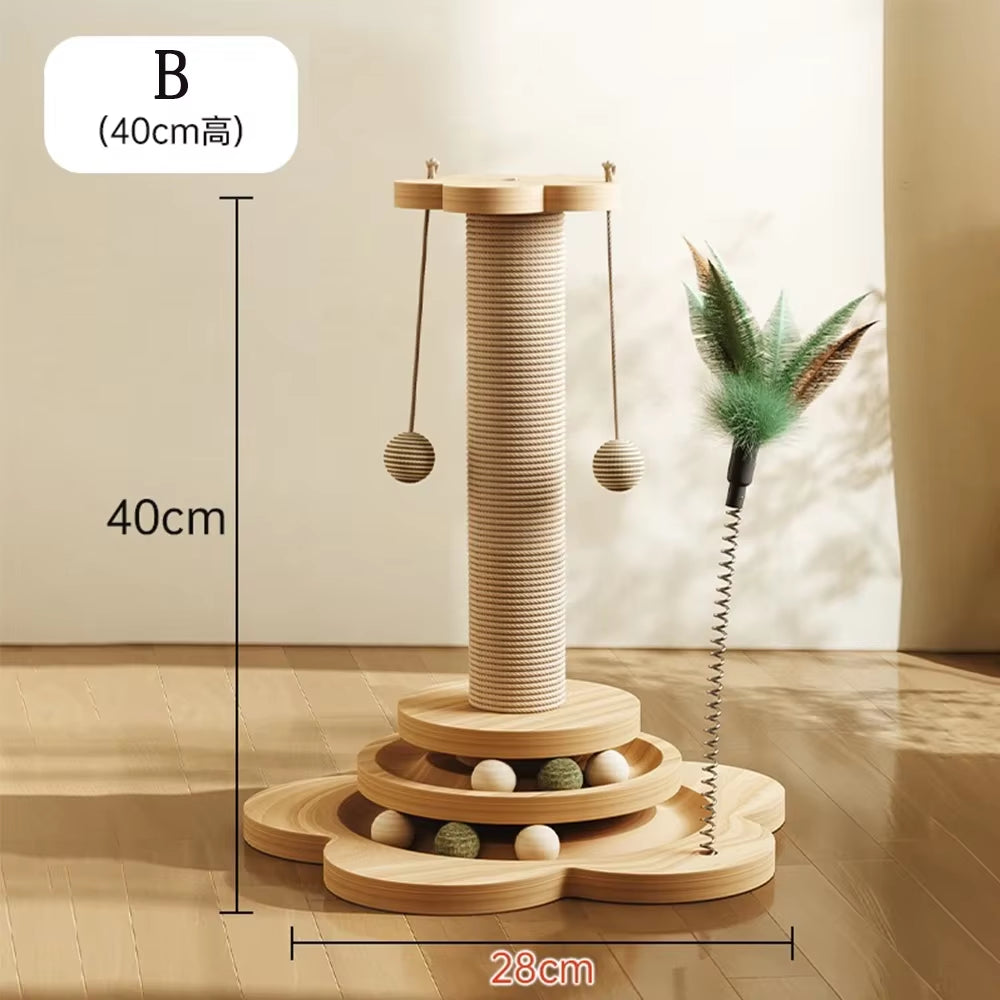 Cat Tower Durable Sisal Scratching Board Tree Pet Cat Toy Solid Wood Cat Turntable Cat Scratching Posts