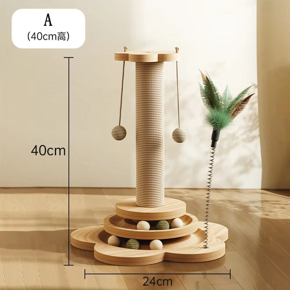 Cat Tower Durable Sisal Scratching Board Tree Pet Cat Toy Solid Wood Cat Turntable Cat Scratching Posts