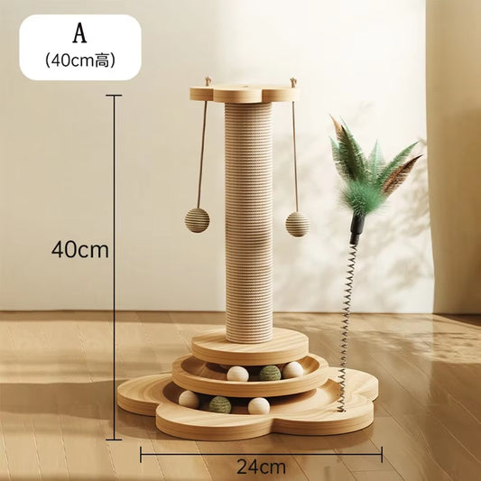 Cat Tower Durable Sisal Scratching Board Tree Pet Cat Toy Solid Wood Cat Turntable Cat Scratching Posts